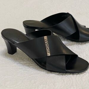 Brighton Tiegs Black Leather Slides Sandals Sz 8 Made In Italy Mules Heels